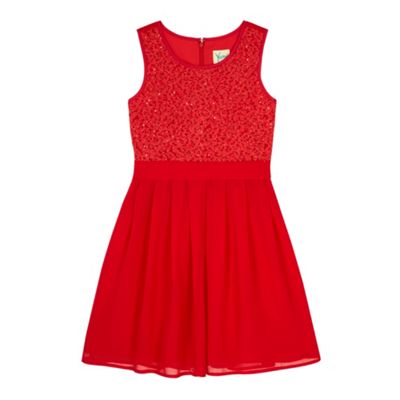 Yumi Girl Red Lace Pleated Dress